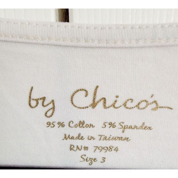 By Chico's 3 T-Shirt 3/4 Sleeve Neutral Fall Colors Beaded Cotton Blend Stretch - Picture 7 of 8